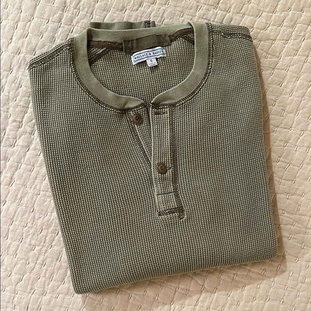 Green Waffle Wallace and Barnes J. Crew Henley long sleeve Shirt